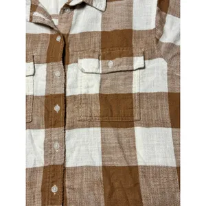 American Eagle Brown White Plaid Button Up Flannel Shirt Size Medium 100% Cotton thumbnail 3