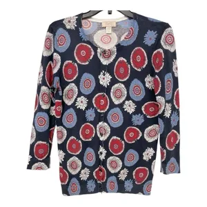 Ann Taylor Loft Women's Red White Blue Print Lightweight Cardigan Size Medium thumbnail 2