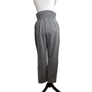 Express Gray Paperbag Waist Ankle Pants | High Rise Belted | Size 8 thumbnail 11