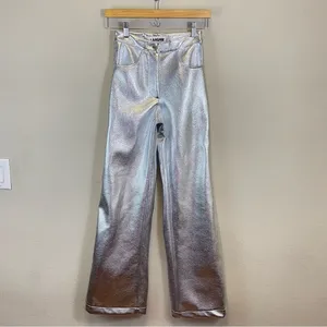 LAAGAM Metallic Wide Leg High‎ Rise Pants NWT Size XXS thumbnail 4
