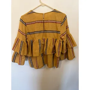 Talori Striped Blouse Women L Mustard Excellent Ruffle Tiered Bell Sleeve Top thumbnail 6