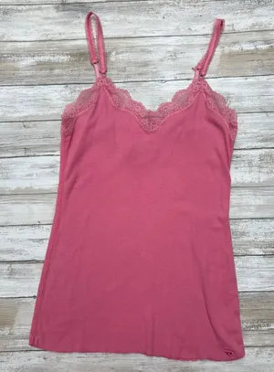 Y2K Abercrombie & Fitch Lace Tank Top Camisole Sz M Pink Stretch Ribbed Coquette thumbnail 1