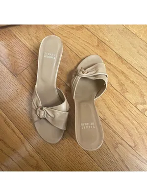 Stuart Weitzman Leather Mules Sandals open toe Beige Tan Sz 8 thumbnail 5