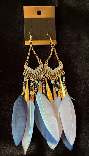Bohemian Blue Feather Earrings thumbnail 1