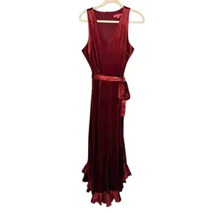 Betsey Johnson Velvet Flare-Leg Jumpsuit Burgundy Red Women's sz. 8 thumbnail 4