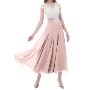 Women’s Ivory Lace Top Pink Chiffon V-Neck Cap Sleeves Formal Dress Size 10 NEW thumbnail 12