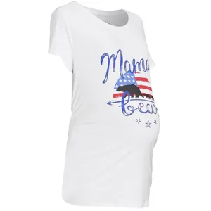 NWT Time and Tru Mama Bear Patriotic Maternity T-Shirt White Medium 4th of July thumbnail 4