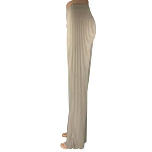 H&M Beige Tan Khaki High Waisted Ribbed Knit Pull On Straight Trousers Pants XL thumbnail 2