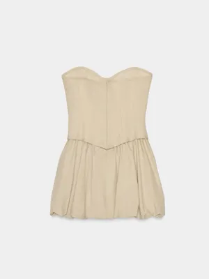 ZARA Strapless Beige Corset Top thumbnail 4