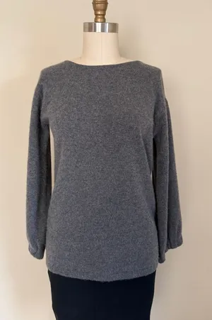 One Girl Who… 100% Cashmere Gray Sweater | Soft Knit Balloon Sleeve Top thumbnail 1