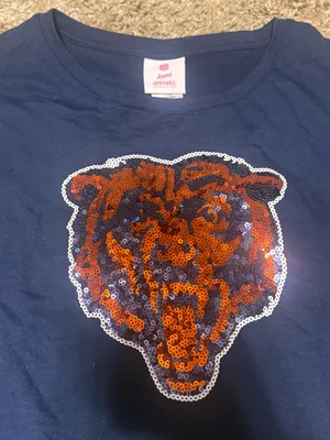 National Football League 🩷Teens Navy Sequin Sleeve Top with Orange Sequin Tiger Applique thumbnail 3