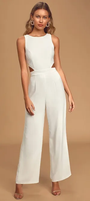 NWT Lulus Moments to Remember White Sleeveless Wide-Leg Cutout Jumpsuit Classy S thumbnail 1
