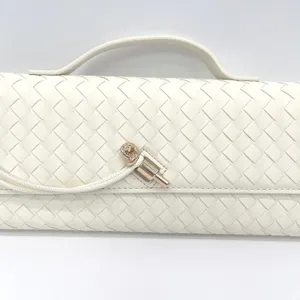 Few Moda East West Woven Clutch Bag Crossbody Cream Toggle Minimalist Chic Vegan thumbnail 3