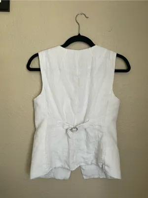 J. Crew Cutaway Vest Top Linen Size 2 White Quiet Luxury Sophisticated thumbnail 8