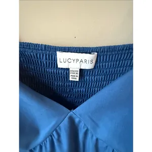 Lucy Paris Blue Tiered Babydoll Midi Dress Puff Sleeve Cottagecore Smocked Back thumbnail 3