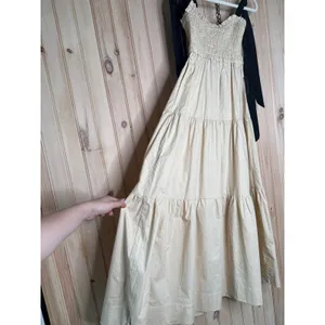 NWT Lulus Bembe Beige Tie-Strap Tiered Maxi Dress Coquette Holiday Resort Sz S thumbnail 4