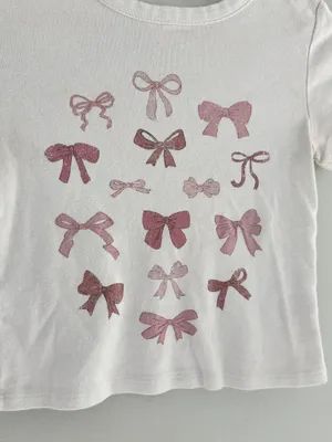 Altar’d State Pink Bow Graphic Baby Tee White Coquette Top S thumbnail 3