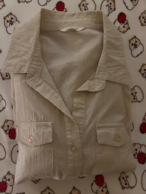 Casual work shirt 3/4 sleeves button down Tan thumbnail 2