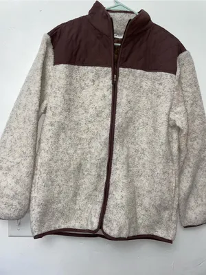 NWOT Sherpa Fleece Jacket Women’s Medium Cream Brown Cozy Zip Up thumbnail 1