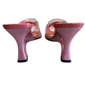 Timothy Hitsman Pink Feather Bird Heels Size 6M Clear Strap Sculptural Y2K Mules thumbnail 7