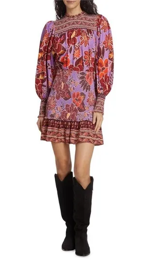 Farm Rio Sweet Floral Long Sleeve Minidress S thumbnail 3