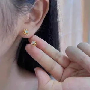 18K Gold Plated Hollow Mini Small Opal Stud Earrings for Women thumbnail 5