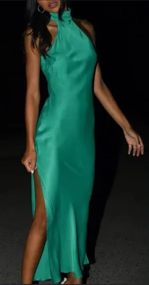 Meshki Claire Satin Drape Back Maxi Dress Green $120 formal party fall evening thumbnail 1