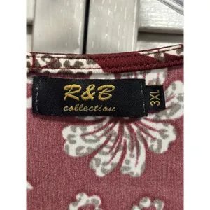 R&B Collection Floral Midi Dress‎ Size 3XL 3/4 Sleeve Scoop Burgundy/Cream Boho thumbnail 2