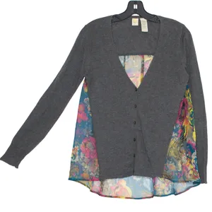 Yellow Bird Anthropologie Cardigan Sweater Floral Cottage Sheer Boho Gray Small thumbnail 6