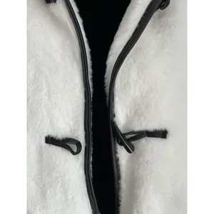 Sabrina Lauren Women's Large Faux Fur Toggle Coat Luxe Look White W/‎ Black Trim thumbnail 2