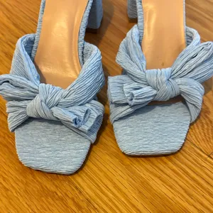BAMBOO Sky Blue Knotted Block Heel Slides thumbnail 2
