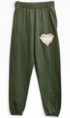 Boys Lie Read Receipts Mac Slim Sweatpants Olive Green Pink Graphic Joggers‎ S thumbnail 1