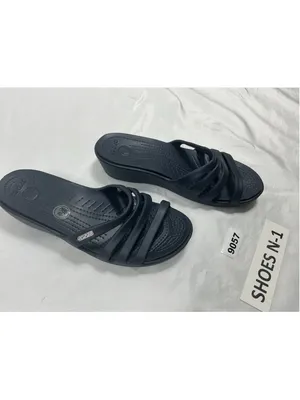 Womans Crocs Slip On Strappy Sandals 8 Navy Wedge Heel Open Toe thumbnail 2