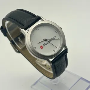 Momentum White Dial Black Leather Minimalist Watch Working New Battery thumbnail 3