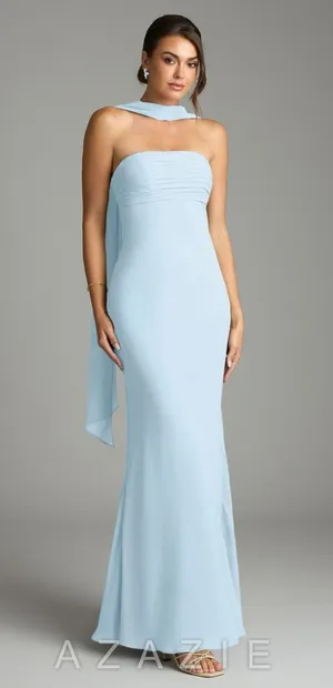 Azazie Bridesmaid Dress Blue chiffon thumbnail 1