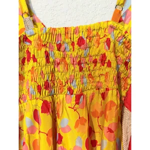 Silk Blend Patchwork Sundress Yellow Orange Floral Boho Resort Dress M thumbnail 5