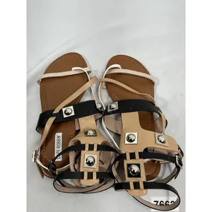 Womans New Cape Robbin Thong Ankle Cuff Gladiator Flat Sandals 9 Black Brown thumbnail 3