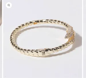 Pave Edge Twisted Gold Plated Bangle Bracelet thumbnail 5
