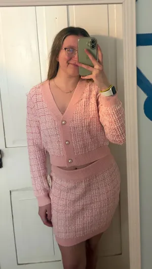 Francesca's NWT Lara Tweed Plaid cardigan and Mini Skirt set thumbnail 1