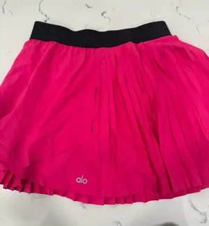 ALO Yoga Hot Pink Pleated Skater Skirt with Black Waistband thumbnail 1