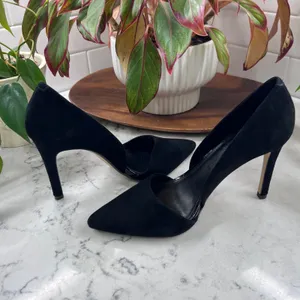 Banana Republic Madison Black Suede d'Orsay Pointed Toe Stiletto Pumps Size 8 thumbnail 2