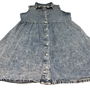 Vintage Acid Wash Denim‎ Dress Sleeveless Button Down 90s Medium thumbnail 5