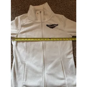 Women's Harley Davidson Cream Off White Full Zip Fleece Jacket Sz Large Moto thumbnail 8