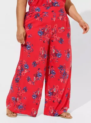 NEW Torrid High-Rise Pull-On Wide-Leg Pant Lollipop Print Size 1 Bohemian Floral thumbnail 1