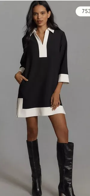 Anthropologie English Factory NWT 41P Black White Colorblock Collared Shift‎ Mini Dress XS thumbnail 1
