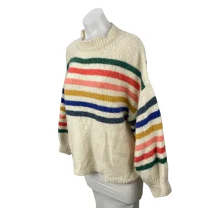 Wishlist Beige Rainbow Striped Long Sleeve Mock Neck Knit Sweater Top Size M/L thumbnail 3