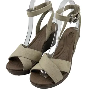Crocs Leigh II Cross Strap Ankle Wedge Sandal Beige Khaki Women 7 Strappy Vacay thumbnail 1