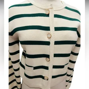 Scotch & Soda Amsterdam Ivory With Green Striped Button-Up Cardigan Size XS NWT thumbnail 3