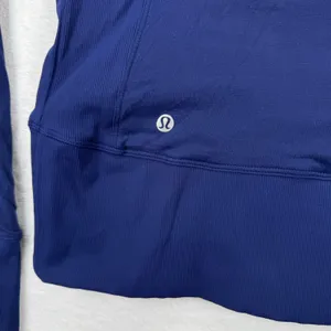 Lululemon Reversible Navy Blue Hooded‎ Zip Up Athletic Jacket Thumbholes Size 10 thumbnail 7