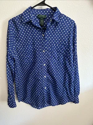 Ralph Lauren Blue and White Polka Dot Button-Down Shirt Size Medium thumbnail 3